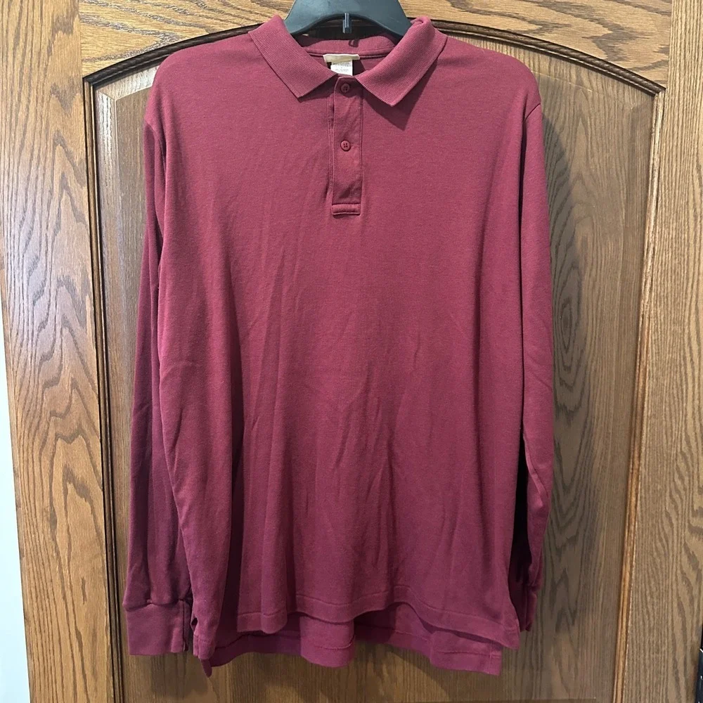 L.L. Bean Men's‎ Long Sleeve Maroon Polo Shirt Size X-Large Cotton Blend Casual